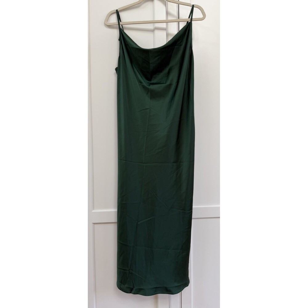 Satin Draped Cowl Neck Midi Slip Dress Gown XXL  Y2K Green Silky NWOT Adjustable